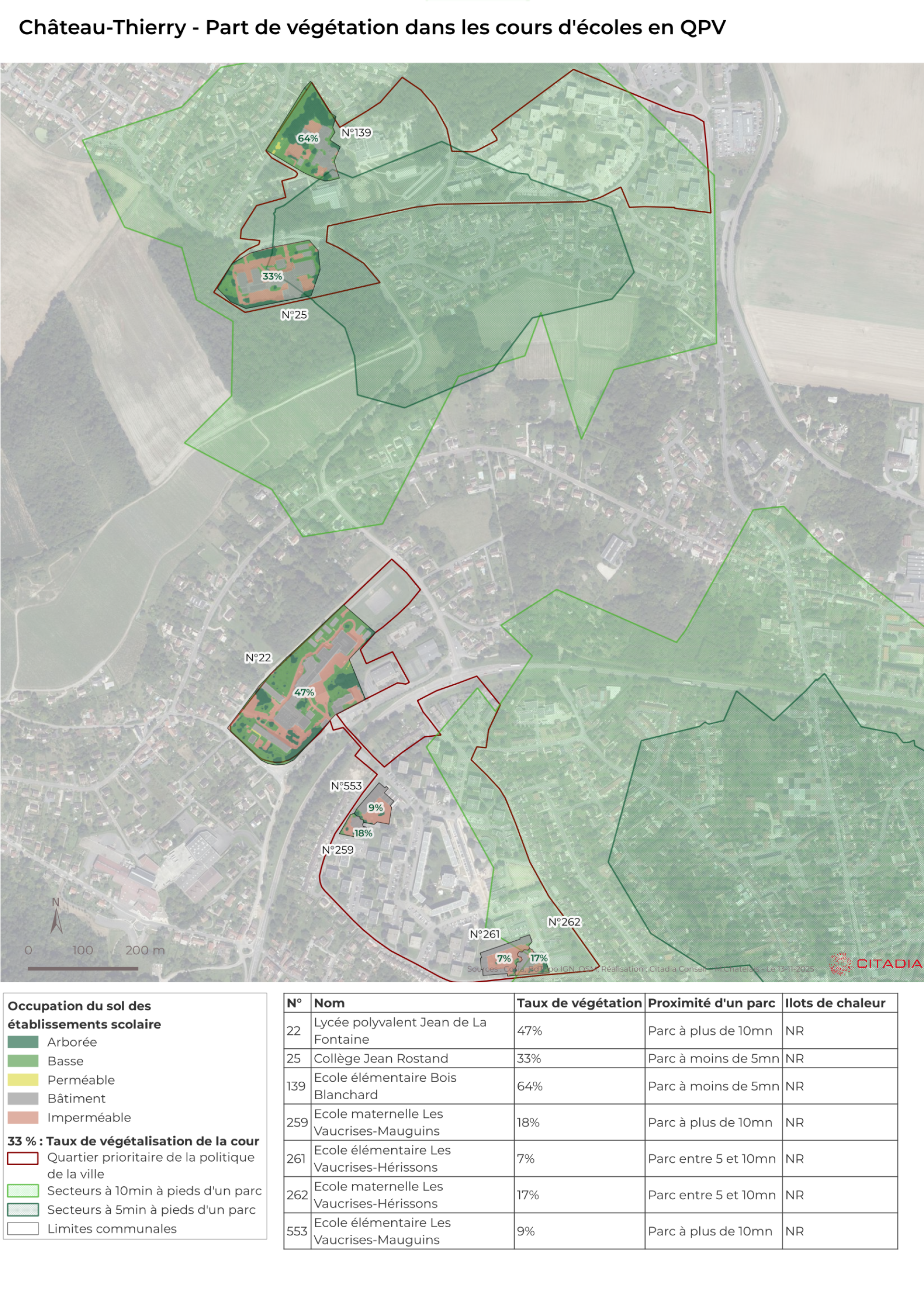 Château-Thierry Part de végétation dans les cours d'écoles en QPV
