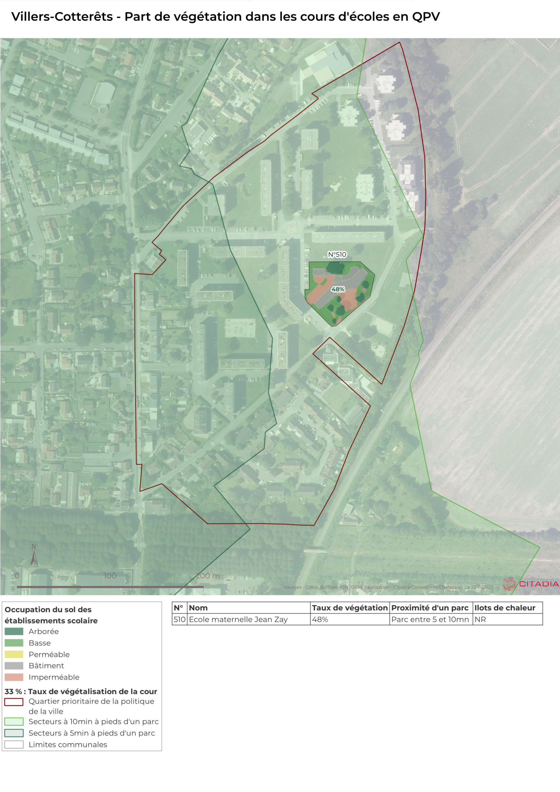  Villers-Cotterêts Part de végétation dans les cours d'écoles en QPV