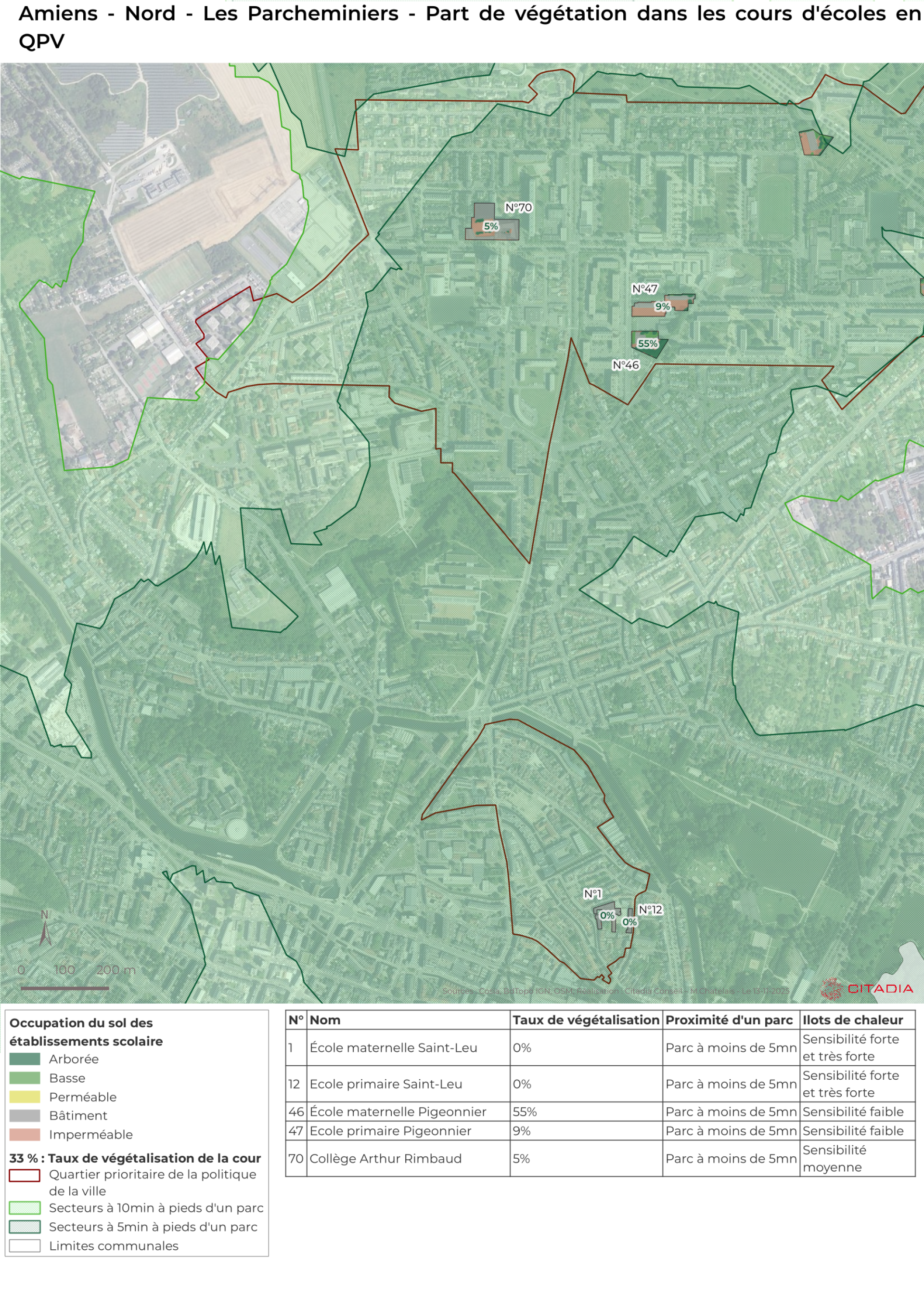  Amiens Nord Les parcheminiers Part de végétation dans les cours d'écoles en QPV